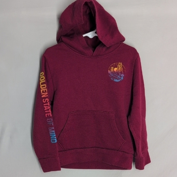 Old Navy Maroon Hoodie with Multicolor Sleeve Design - Picture 6 of 6